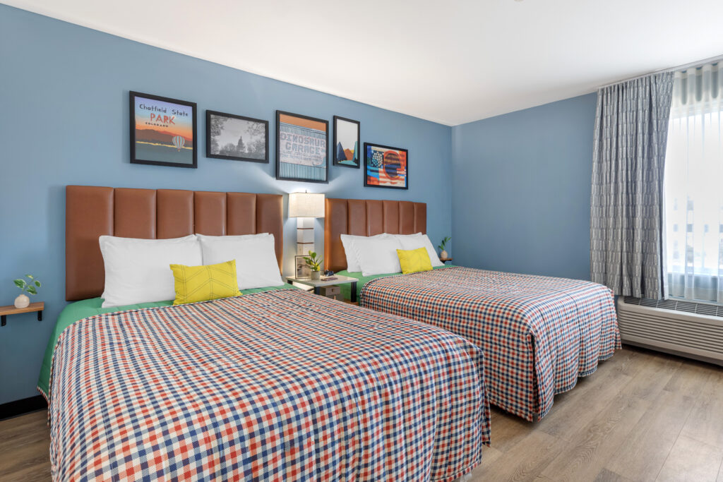 Two double bed suite with modern features and decor.