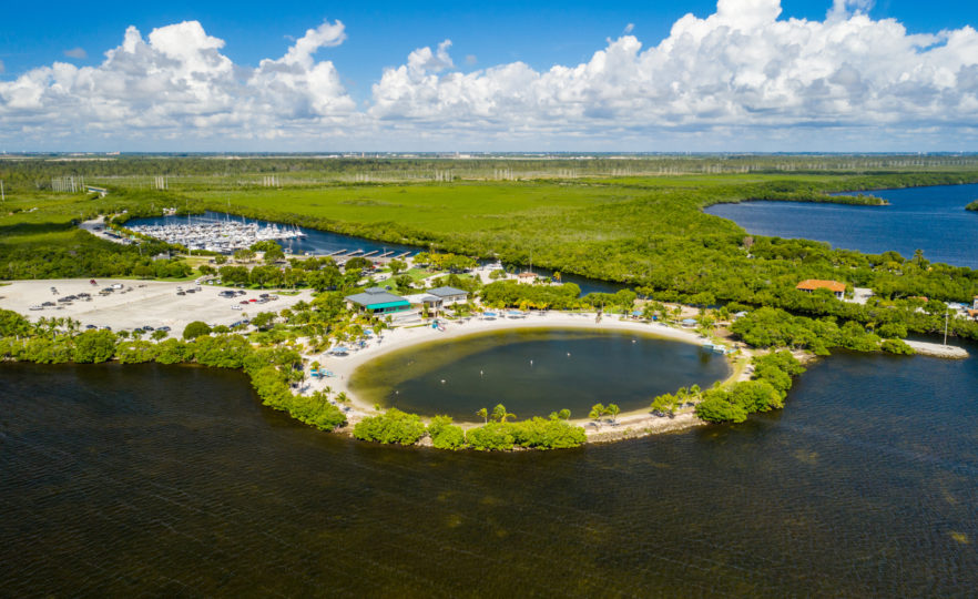 An aerial view of Homestead Bayfront Park, one of the fun things to do in Homestead.