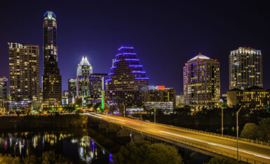 The beautiful view of the Austin skyline at night. Stay at our long term hotel, and take time to fully experience Austin.